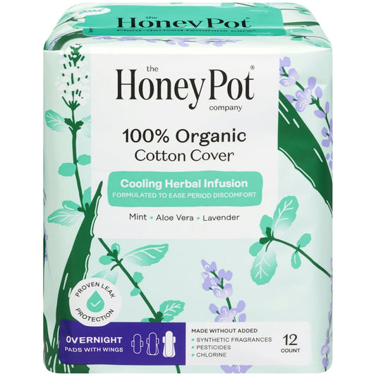 The Honey Pot Company 100% Organic Cotton Cover Cooling Herbal Infusion Overnight Pads With Wings Personal Care Pasteur Pharmacy
