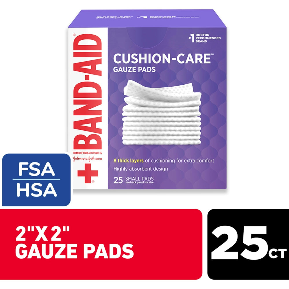 Band-Aid Cushion Care Small Gauze Pads 25 Ea Box First Aid Pasteur Pharmacy