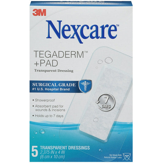 Nexcare Tegaderm + Pad Waterproof Dressing, 2.375 in x 4 in, 5 Count First Aid Pasteur Pharmacy