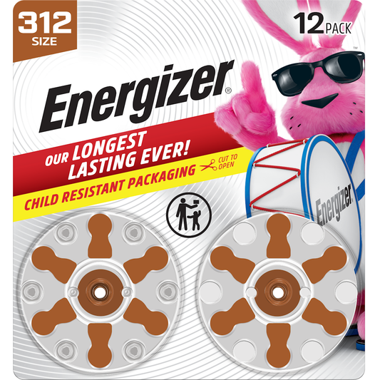 Energizer Size 312 Hearing Aid Batteries, 1.45V Zinc Air, Long-Lasting Brown Tab, 8 Count Batteries Pasteur Pharmacy