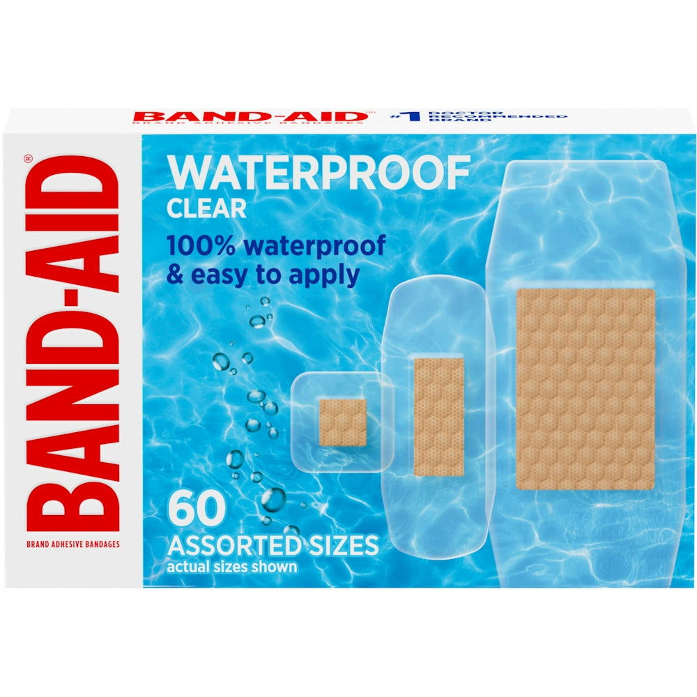Band-Aid Waterproof Clear Adhesive Assorted Sizes 60Ct Medical Tape & Bandages Pasteur Pharmacy