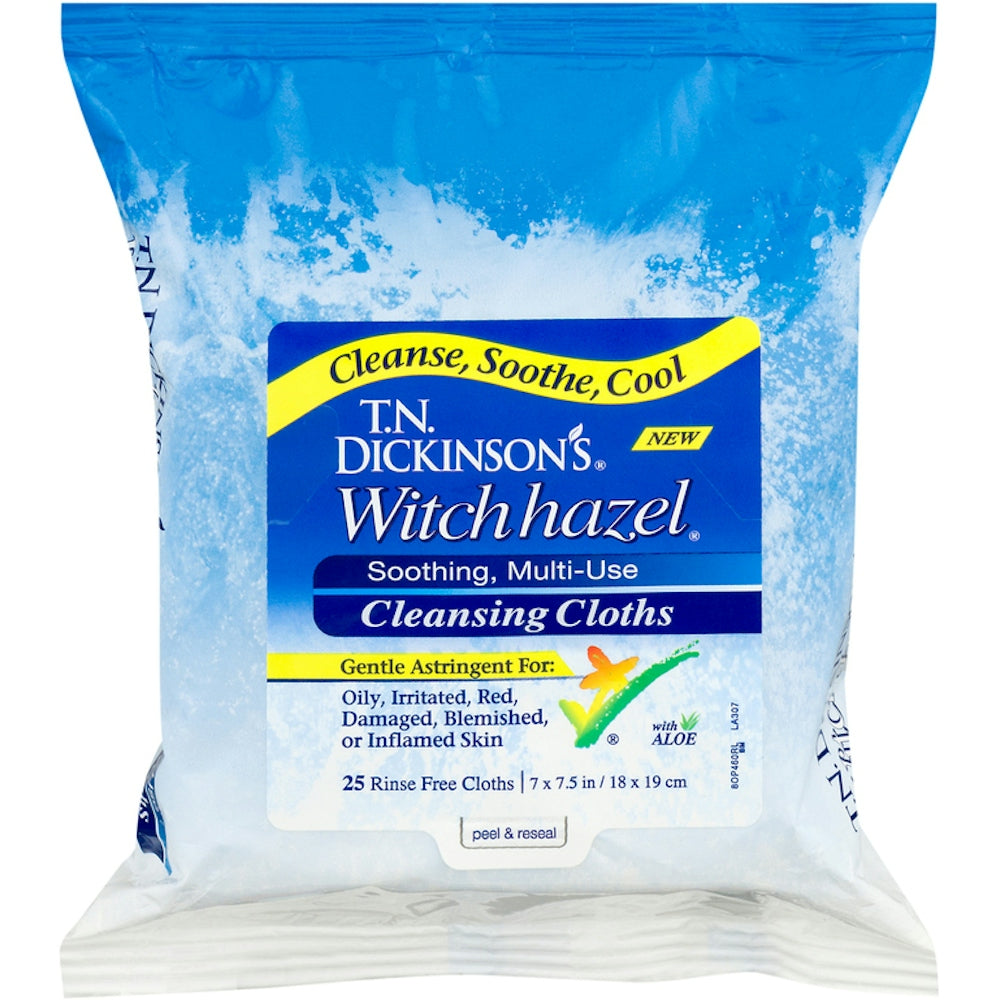 T.N. Dickinson's 100% Natural Witch Hazel Cleansing Cloths, 25 Count Astringents Pasteur Pharmacy