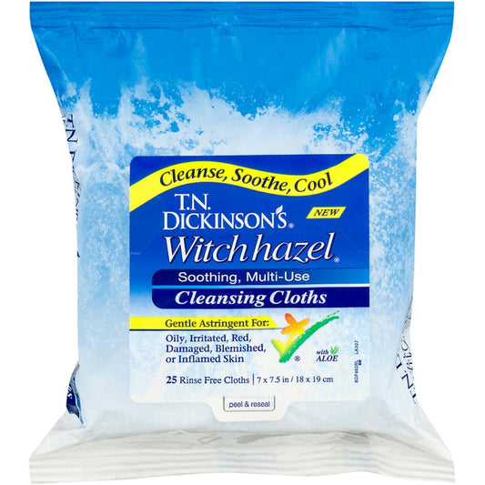 T.N. Dickinson's 100% Natural Witch Hazel Cleansing Cloths, 25 Count Astringents Pasteur Pharmacy