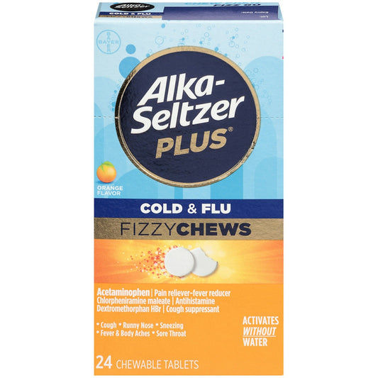 Alka-Seltzer Plus Cold & Flu Fizzy Chews, Orange Flavor (24 Count) Medicine & Drugs Pasteur Pharmacy