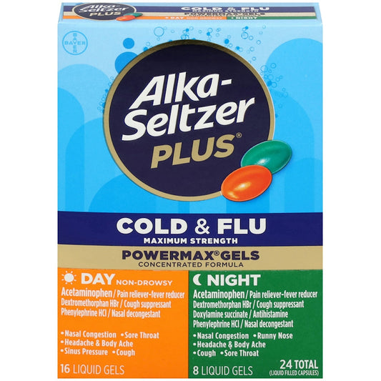 Alka-Seltzer Plus Cold & Flu, Maximum Strength, Day/Night, Liquid Gels Medicine & Drugs Pasteur Pharmacy