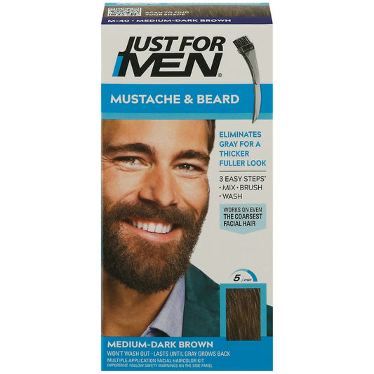Just For Men Brush In Color Gel Mustache, Beard And Sideburns, Medim-Dark Brown - 1 Kit Hair Color Pasteur Pharmacy