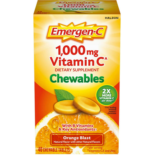 Emergen-C Vitamin C Chewable Tablets, Orange Blast – 1000mg – 40 Count Vitamins & Supplements Pasteur Pharmacy