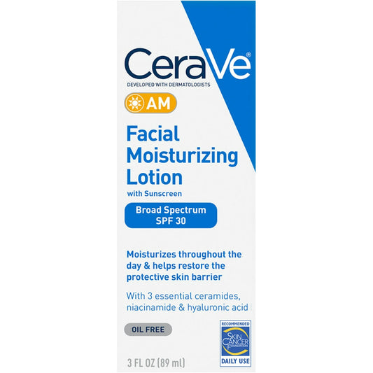 CeraVe AM Broad Spectrum Facial Moisturizing Lotion With Sunscreen, SPF 30, 3 Fl Oz Lotion & Moisturizer Pasteur Pharmacy
