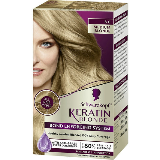 Schwarzkopf Keratin Color Permanent Hair Color, Medium Blonde 8.0 Hair Color Pasteur Pharmacy