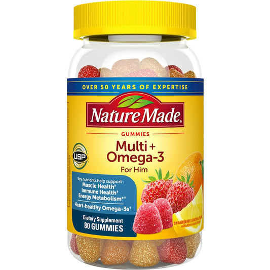 Nature Made Multi For Him + Omega-3 Gummies Multivitamin Strawberry, Lemon & Orange Flavors Vitamins & Supplements Pasteur Pharmacy
