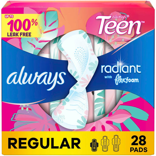 Always Radiant Pads, Teen Regular, With Wings Unscented, Size 1 Health & Beauty Pasteur Pharmacy