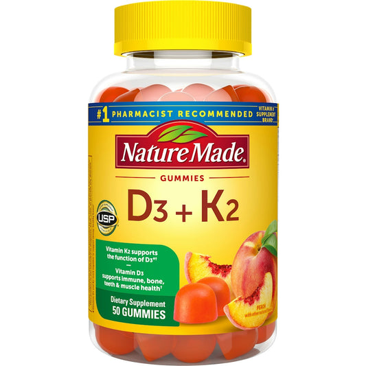 Nature Made Vitamin D3 + K2 Gummies, Peach, 50 Gummies Vitamins & Supplements Pasteur Pharmacy