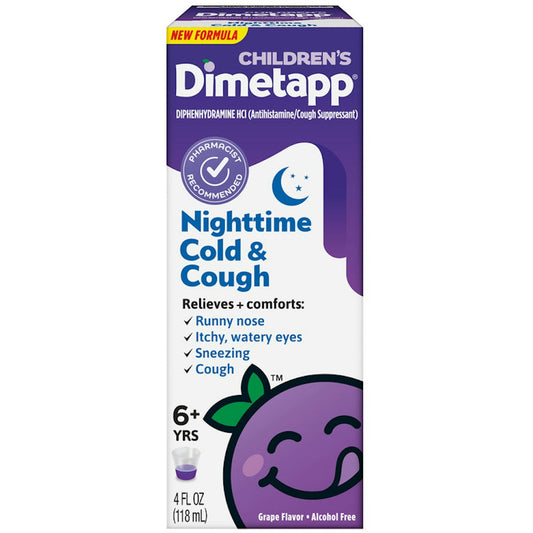 Dimetapp Nighttime Children's 6+ Yrs Grape Flavor Cold & Cough 4 Fl Oz Grapes Pasteur Pharmacy