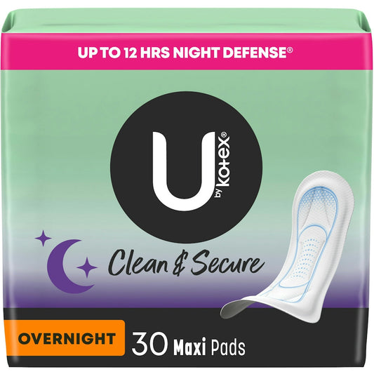 U by Kotex Clean & Secure Ultra Thin Pads, Overnight with Wings, 30 Count Personal Care Pasteur Pharmacy