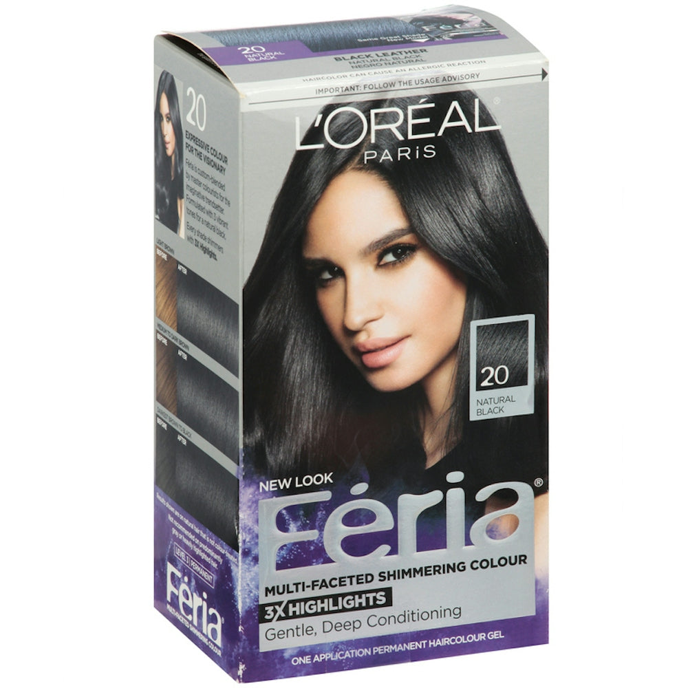 L'Oreal Paris Feria Permanent Hair Colour Gel, Natural Black 20 Hair Color Pasteur Pharmacy