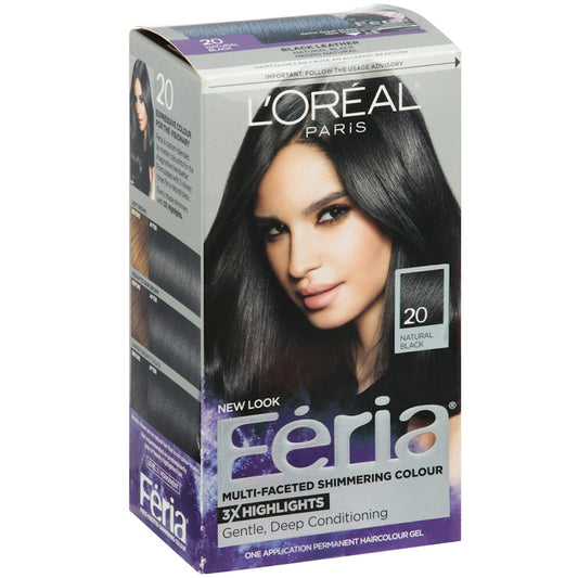 L'Oreal Paris Feria Permanent Hair Colour Gel, Natural Black 20 Hair Color Pasteur Pharmacy