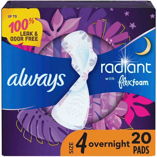 Always Radiant Feminine Pads with Wings, Size 1 Regular, 20 Count - FlexFoam Protection Feminine Pads & Protectors Pasteur Pharmacy