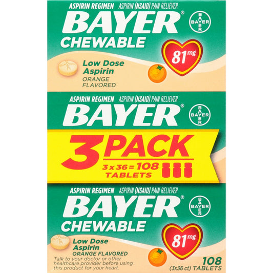 Bayer Aspirin 81 Mg Chewable Tablets Orange 36Ct 3 Pack Health & Beauty Pasteur Pharmacy