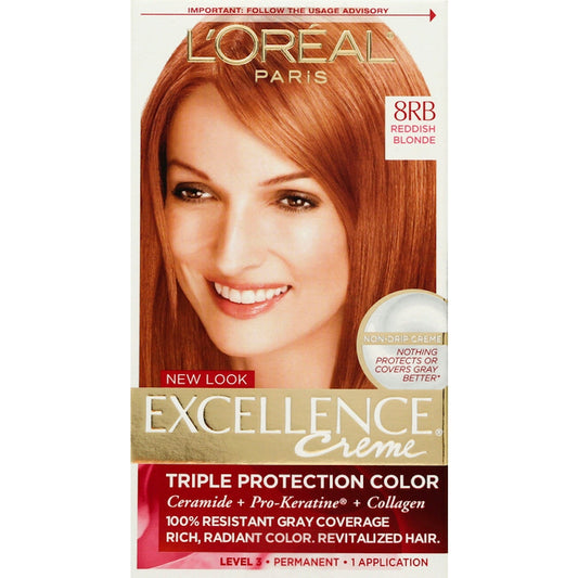 Excellence L'Oreal Paris Créme Permanent Triple Protection Hair Color, 8RB Medium Reddish Blonde, 1 Kit Hair Color Pasteur Pharmacy
