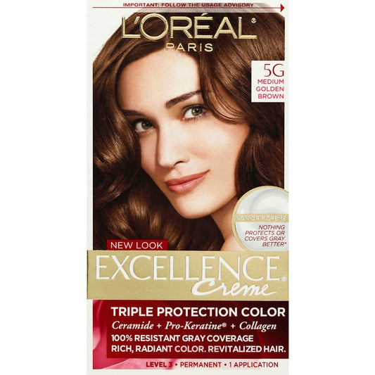 Excellence L'Oreal Paris Creme Permanent Triple Care Hair Color, 5G Medium Golden Brown, 1 Kit Hair Color Pasteur Pharmacy