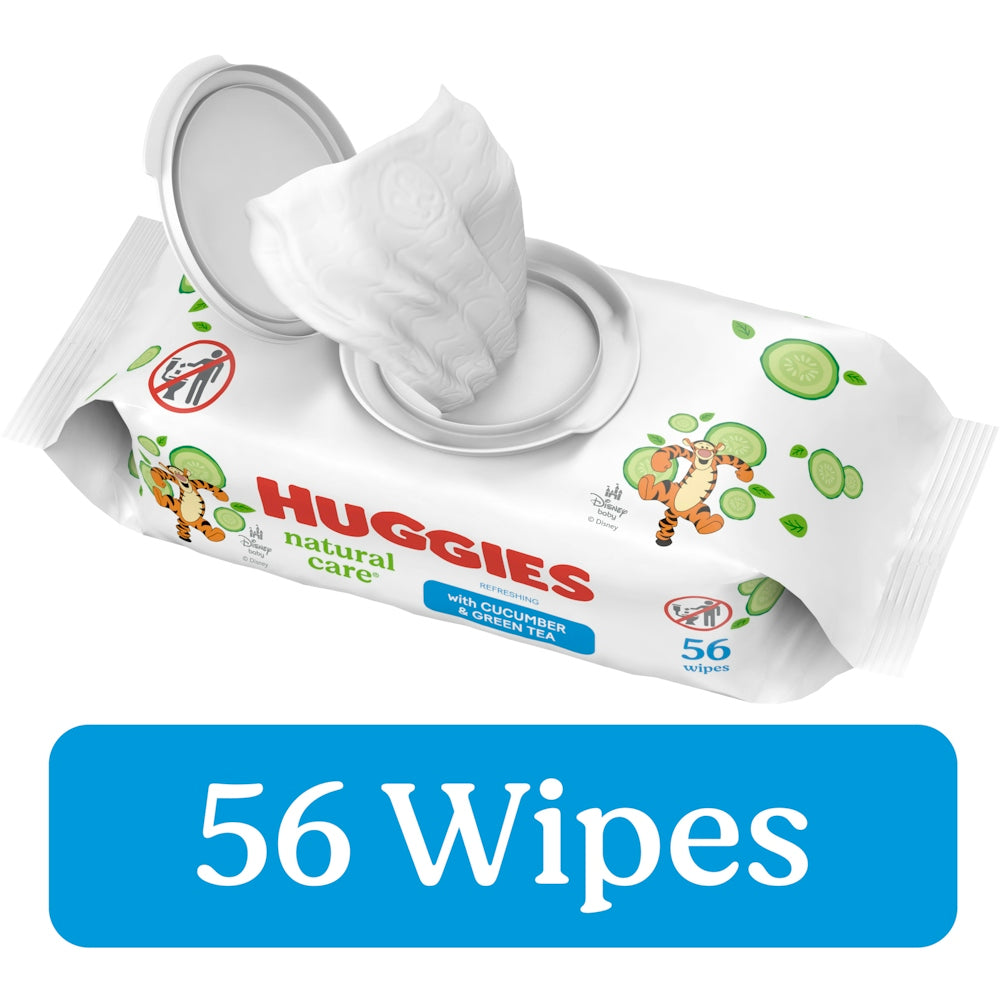 Lingettes pour bébé Huggies Natural Care Rafraîchissantes Concombre & Thé vert, 56