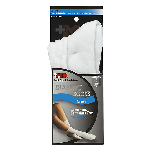 +MD White Diabetic Crew Socks Large 1Pair Medicine Cabinets Pasteur Pharmacy