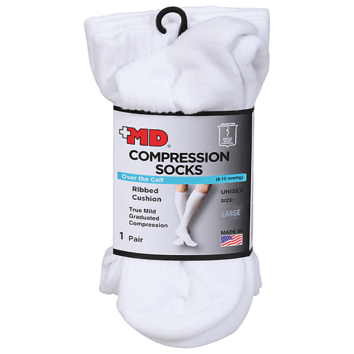 +MD Large Unisex Ribbed Cushion White Over The Calf Compression 1Ea Foot Care Pasteur Pharmacy