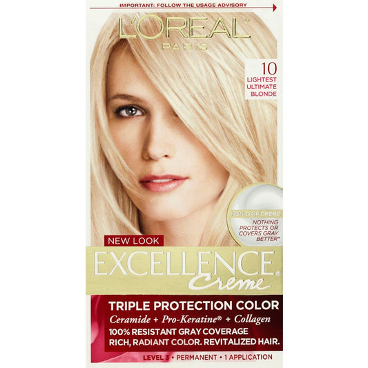 Excellence L'Oreal Paris Creme Permanent Triple Protection Hair Color, 10 Lightest Ultimate Blonde, 1 Kit Hair Color Pasteur Pharmacy