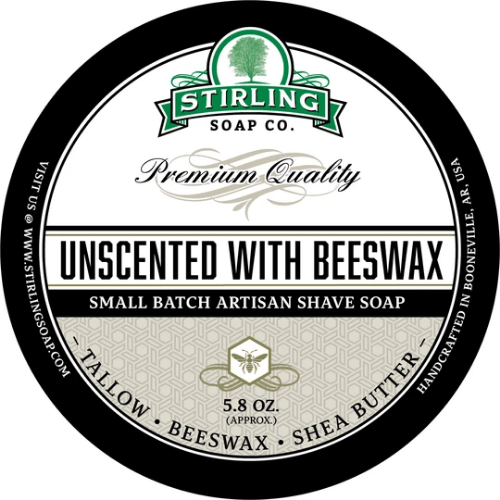 Stirling Soap Co. Jabón de afeitar sin aroma con cera de abeja, tarro de 5.8 oz