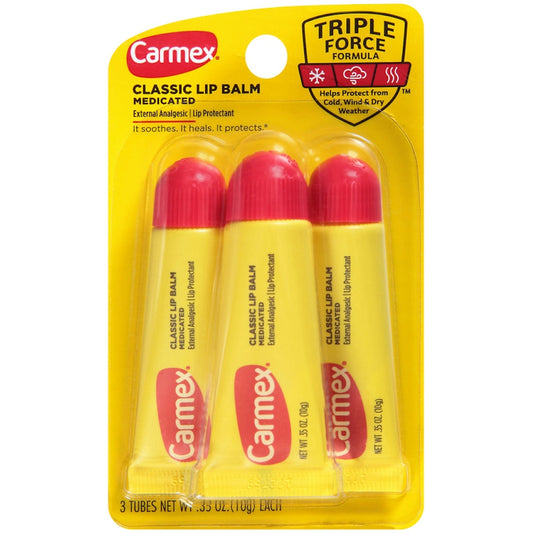 Carmex Lip Balm Tube Classic Medicated 0.35 Ounce 3 Count (10.3ml) Lip Balms & Treatments Pasteur Pharmacy
