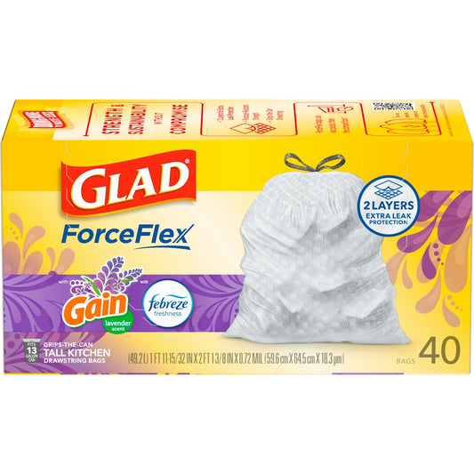 Glad OdorShield Mediterranean Lavender Scent Drawstring Tall Kitchen 13 Gallon Trash Bags Paper & Plastic Shopping Bags Pasteur Pharmacy