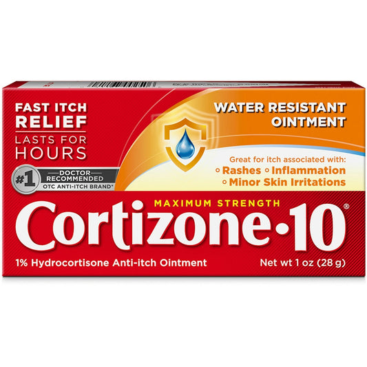Cortizone 10 Maximum Strength Water Resistant Anti-Itch Ointment, 1% Hydrocortisone, 2 Oz First Aid Pasteur Pharmacy