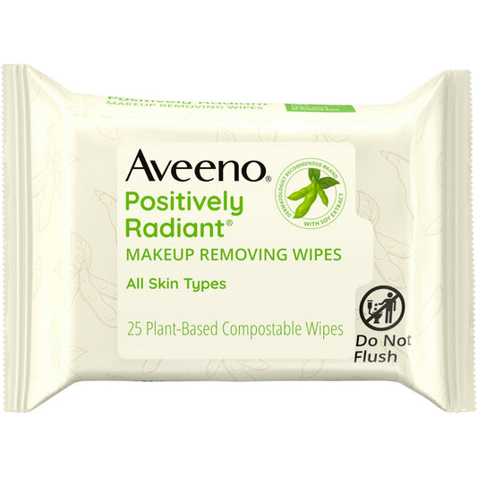 Aveeno Positively Radiant Oil Free Makeup Removing Face Wipes, 25 Ct Health & Beauty Pasteur Pharmacy