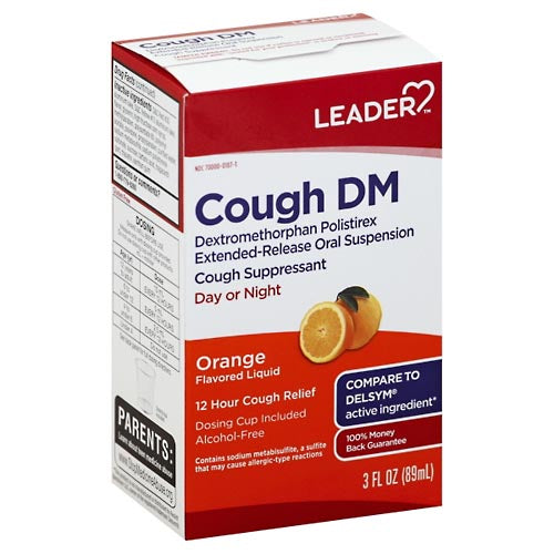 Leader Cough DM 12-Hour Extended Release Liquid – Orange Flavor (3 fl oz) – Non-Drowsy Cough Suppressant Suspension Respiratory Care Pasteur Pharmacy