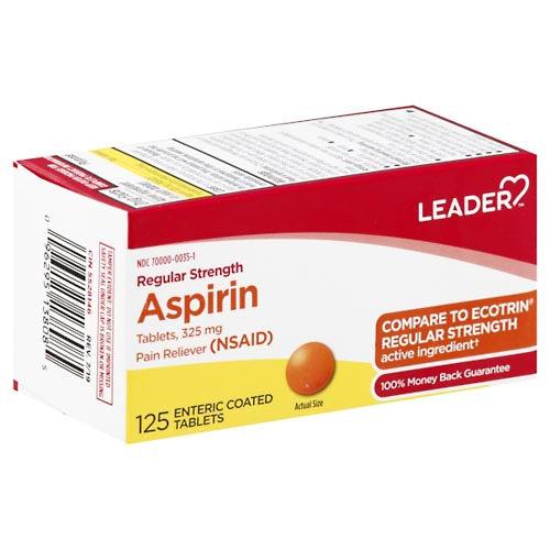 Leader Regular Strength Aspirin 325 Mg, Enteric Coated Tablets Medicine & Drugs Pasteur Pharmacy