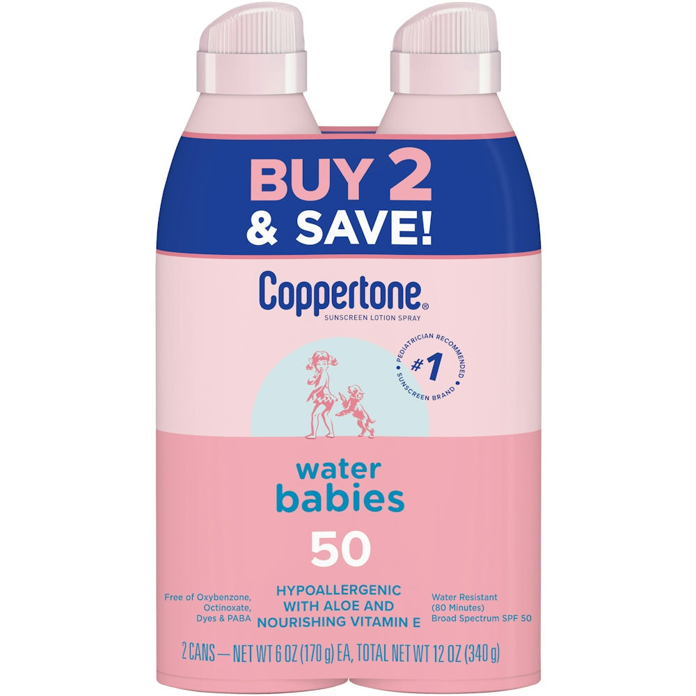 Coppertone Water Babies SPF50 Lotion Spray Twin Pack Sunscreen Pasteur Pharmacy
