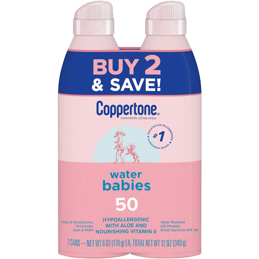 Coppertone Water Babies SPF50 Lotion Spray Twin Pack Sunscreen Pasteur Pharmacy
