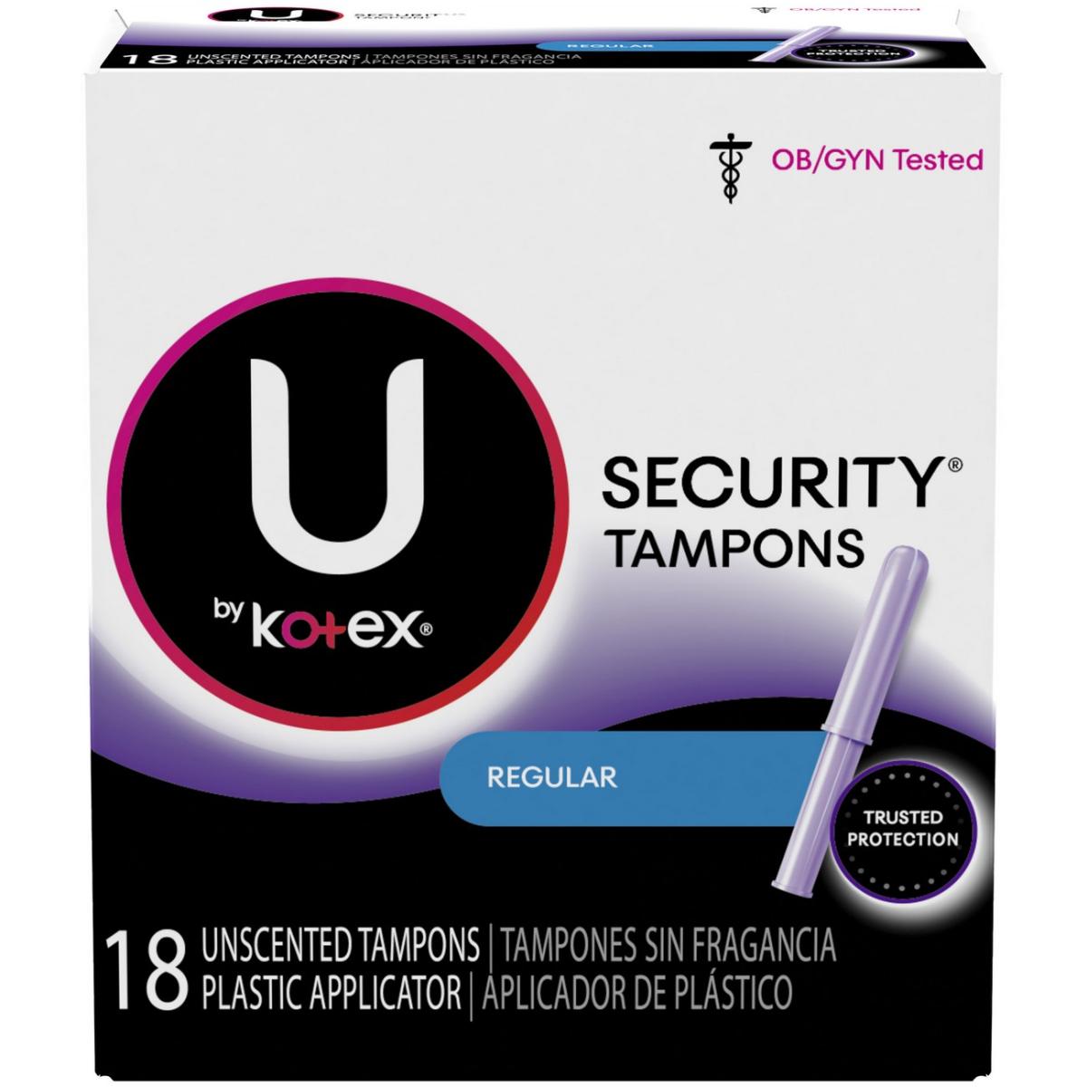 U by Kotex Security Tampons With Plastic Applicator, Regular Absorbency