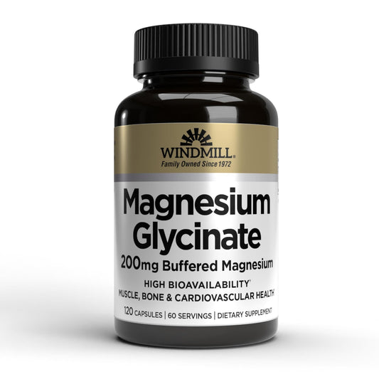 Windmill Natural Vitamins Magnesium Glycinate 200 Mg, 120 Capsules Vitamins & Supplements Pasteur Pharmacy