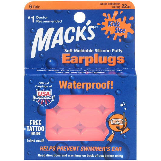 Mack's Pillow Soft Silicone Earplugs for Kids, Waterproof - Orange, 6 Pair Earplugs Pasteur Pharmacy