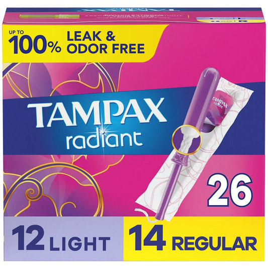 Tampax Radiant Tampons Duo Pack With LeakGuard Braid, Light/Regular Absorbency, Unscented Tampons Pasteur Pharmacy