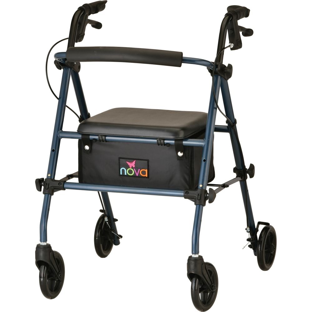 NOVA Journey Rolling Walker with Seat and Storage Pouch, Blue Walkers Pasteur Pharmacy