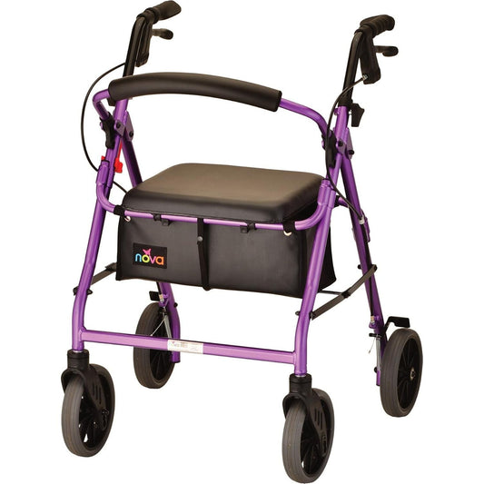 NOVA Zoom 22" Seat Hght Foldable Rolling Walker Rollator 8" Wheels-OPENBOX PURPL Measuring Wheels Pasteur Pharmacy
