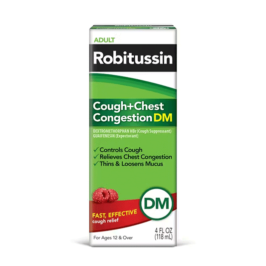 Robitussin Adult Cough + Chest Congestion DM Bottle, Assorted, 4 Fl Oz Medicine & Drugs Pasteur Pharmacy