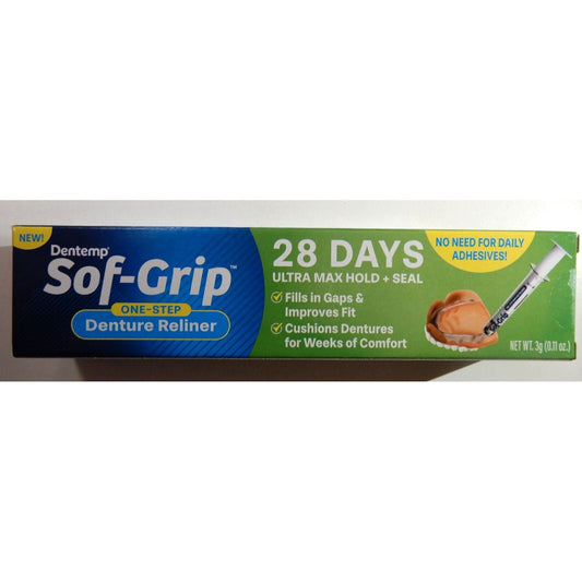 Dentemp Sof-Grip One-Step Denture Reliner, 0.11 Oz (3g) – Long-Lasting Soft Acrylic Resin Kit for Loose Dentures Dentures Pasteur Pharmacy