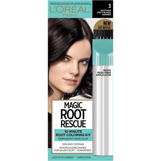L'Oreal Paris Magic Root Rescue 10 Minute Hair Coloring Kit, 3 Soft Black, 1 Kit Hair Care Kits Pasteur Pharmacy