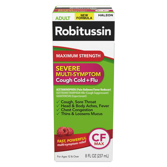 Robitussin Syrup Cough Cold + Flu, Maximum Strength, Adult, Multi Symptom, Severe 8 Fl Oz Health & Beauty Pasteur Pharmacy