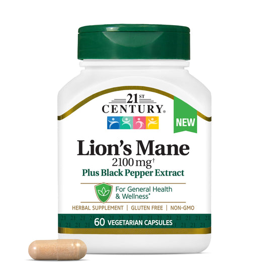 21st Century Lion's Mane, 2,100 Mg, 60 Vegetarian Capsules Herbal Supplements Pasteur Pharmacy