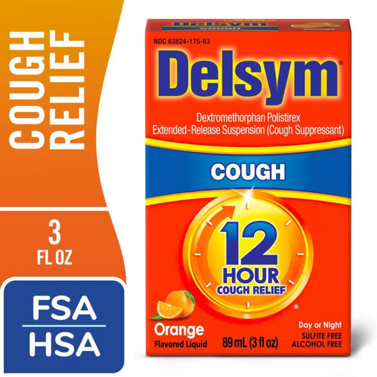 Delsym Cough Relief, 12 Hour, Liquid, Orange Flavored 89 Ml Health & Beauty Pasteur Pharmacy