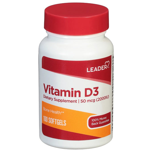 Leader 50 Mcg (2000IU) Vitamin D3 100 Softgels Vitamins & Supplements Pasteur Pharmacy